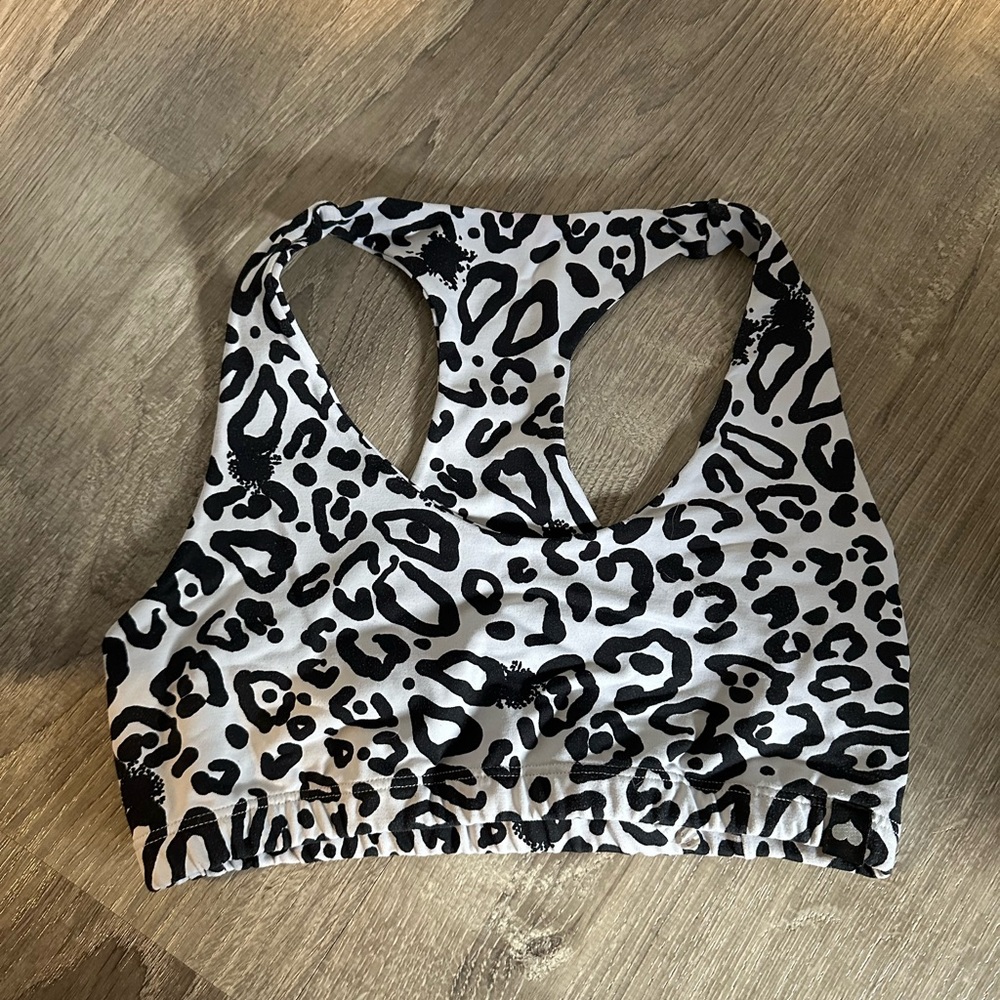 White Leopard Print Sports Bra by Booty By Brabants